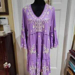 Johnny Was Arzella Tiered Dress With Embroidery, NWT - Size L